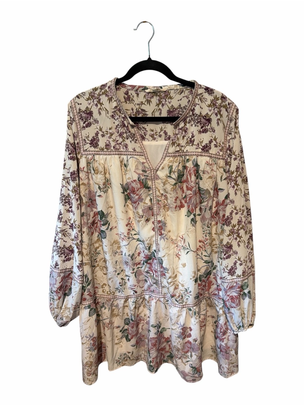 entro Women’s Floral Cream and Mauve Peasant Boho Dress Size 1X - Picture 7 of 7
